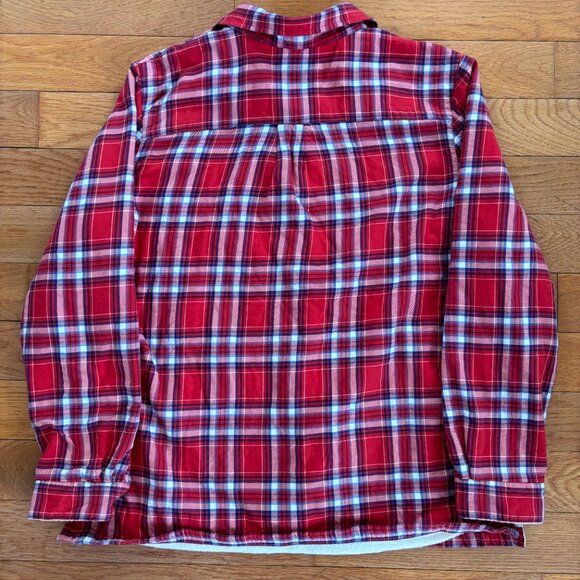 L.L. Bean Sweater Fleece Lined Plaid Flannel Shacket Womens XL Red Cabin Outdoor - Picture 3 of 8